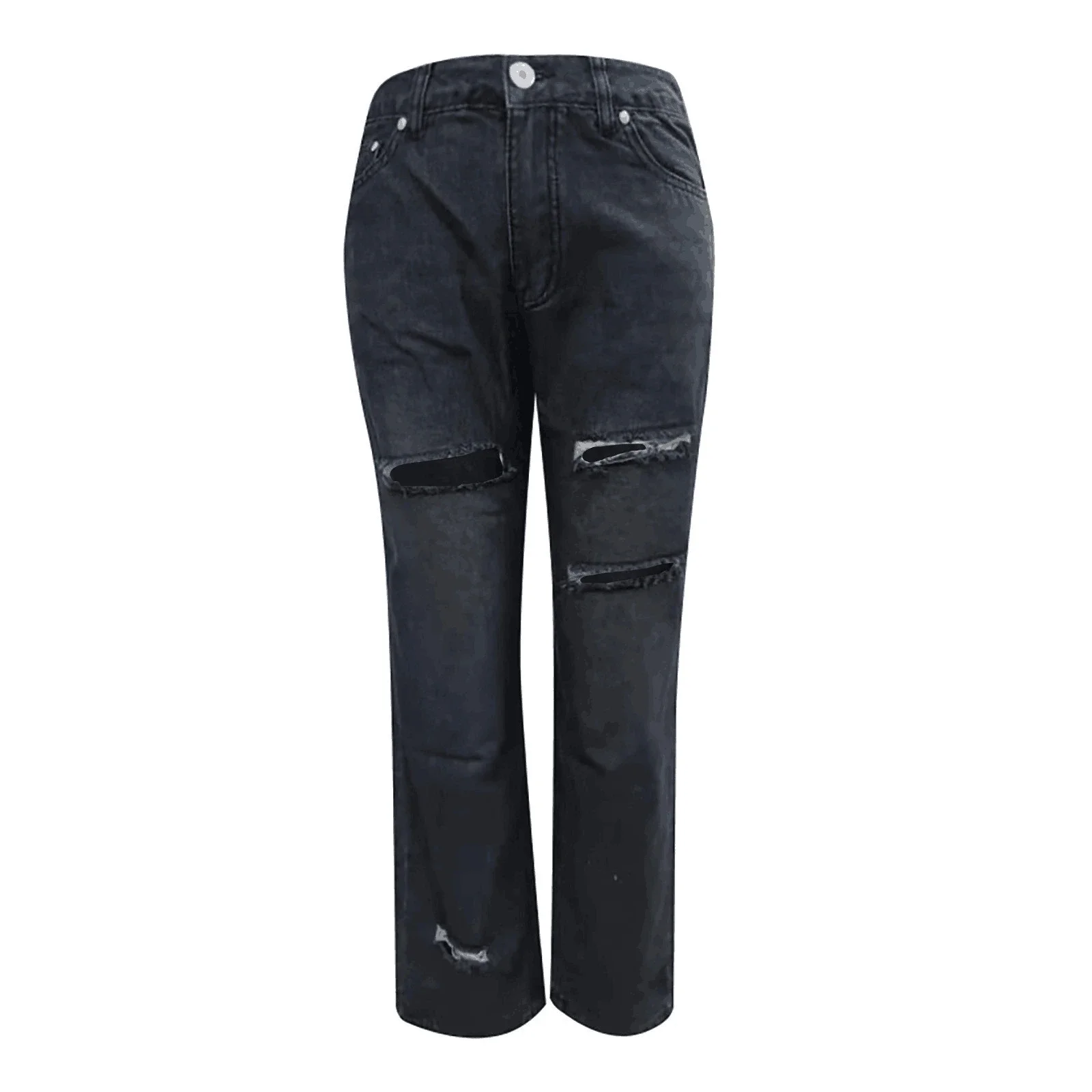 Women's Distressed Slim-Fit Solid Denim Pants