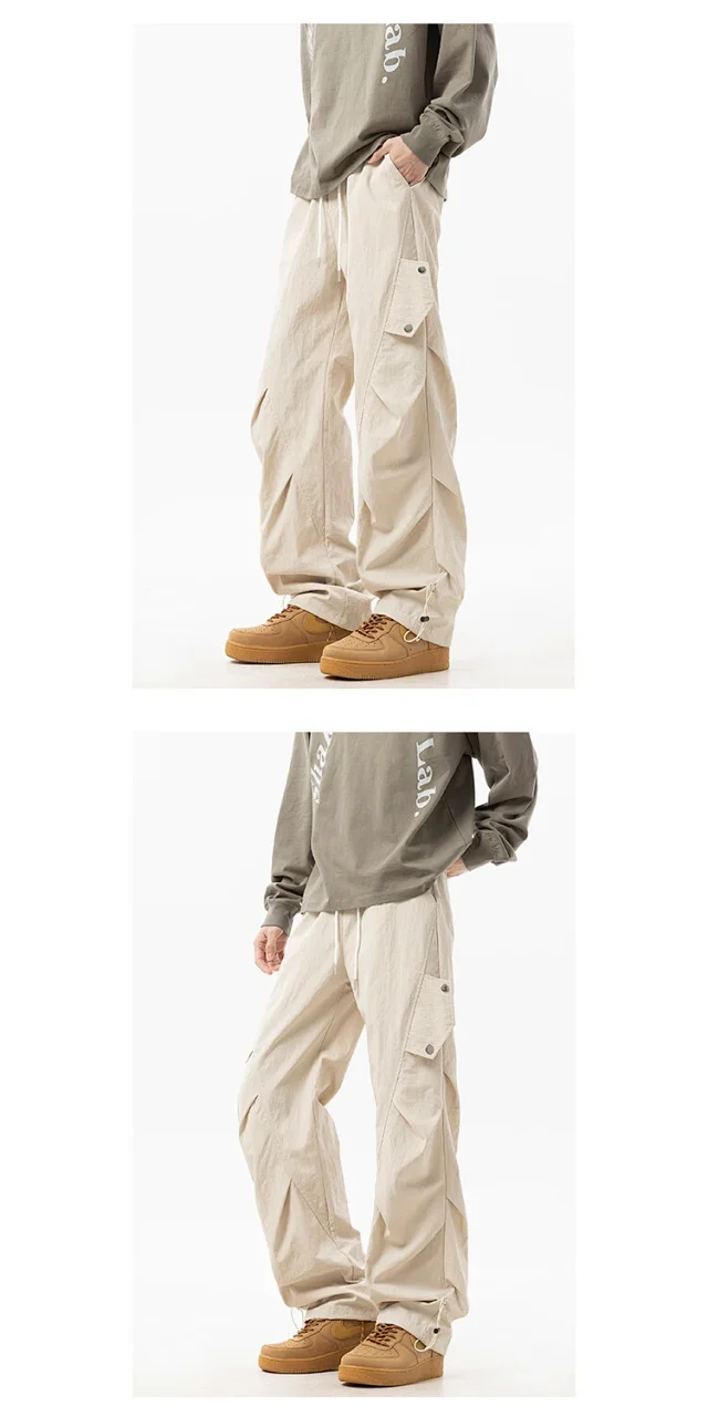 2025 Summer Men's Khaki Parachute Pants Detail