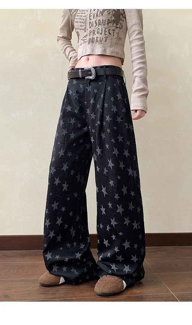 Men's Loose BF Straight Pants with Colorful Star Prints Detail