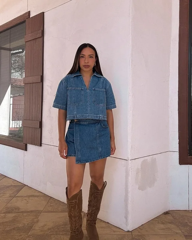 Amazon Western Denim Skirt & Pants Set Detail