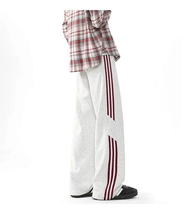 2025 Spring New US High Street Striped Patchwork Sweatpants for Men (Large Size, Wide-Leg, Loose & Casual Sportswear) Detail