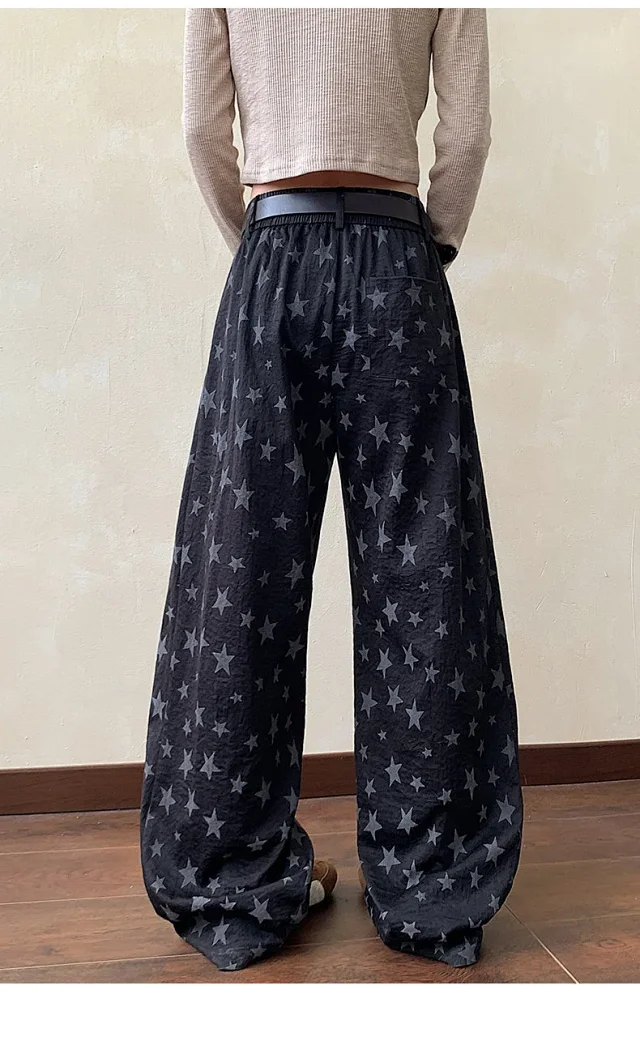 Men's Loose BF Straight Pants with Colorful Star Prints Detail