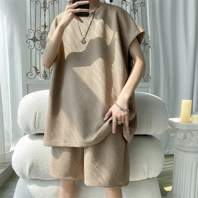 Men's Summer Loose Jacquard Sleeveless Set