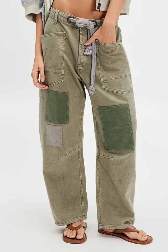 8 - Color Retro Denim with Patchwork & Drawstring Detail