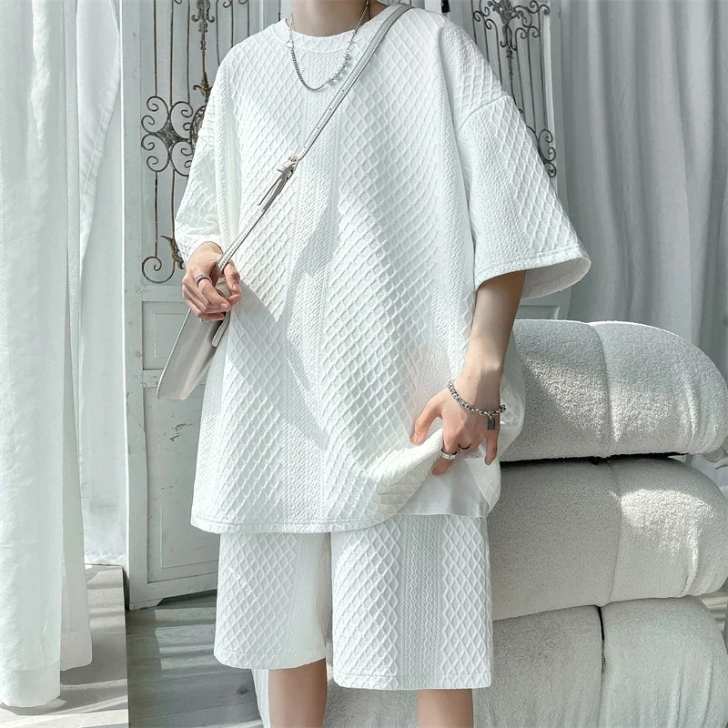 Men's Loose Jacquard T-shirt & Shorts Set