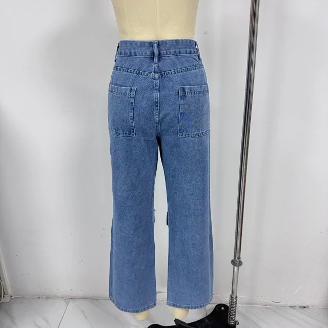 Retro Wide-Leg Denim Jeans Detail