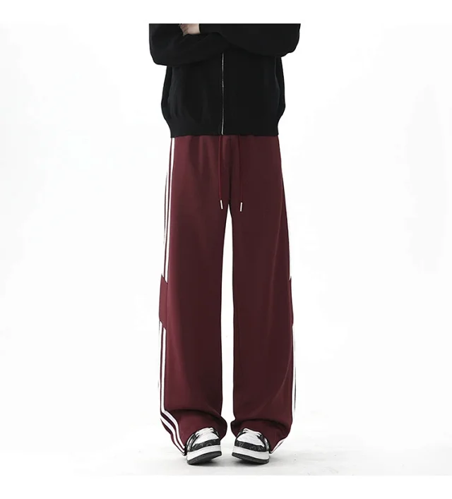 2025 Spring New US High Street Striped Patchwork Sweatpants for Men (Large Size, Wide-Leg, Loose & Casual Sportswear) Detail