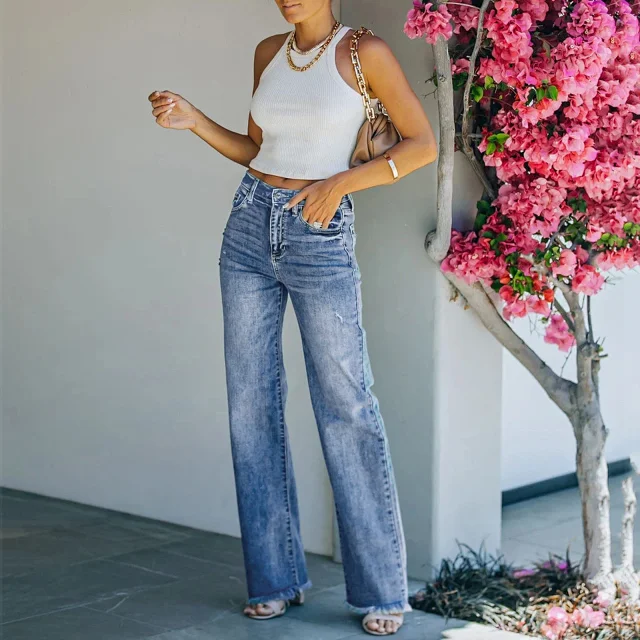 Retro Loose Denim Pants for Women Detail