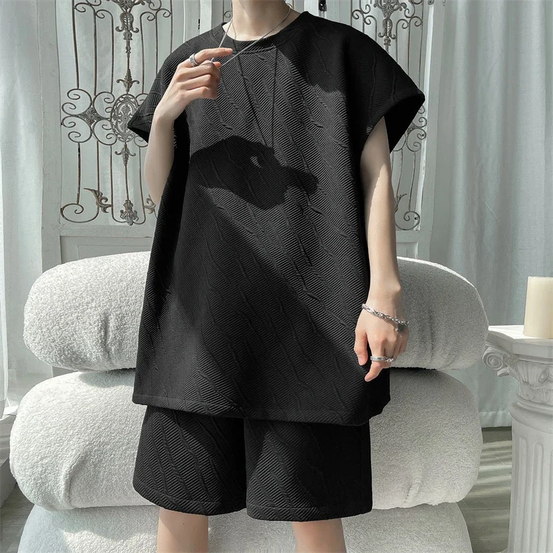 Men's Summer Loose Jacquard Sleeveless Set