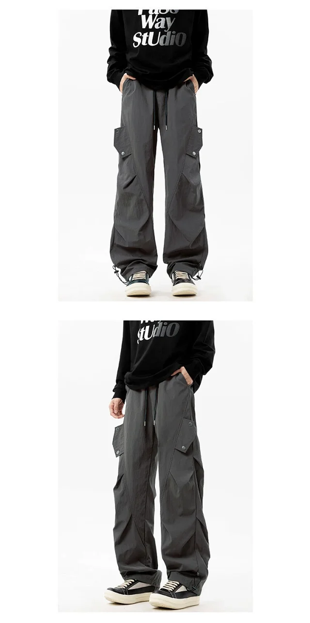 2025 Summer Men's Khaki Parachute Pants Detail