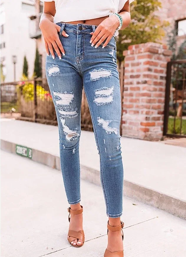 High-waisted Stretch Hole Skinny Jeans Detail
