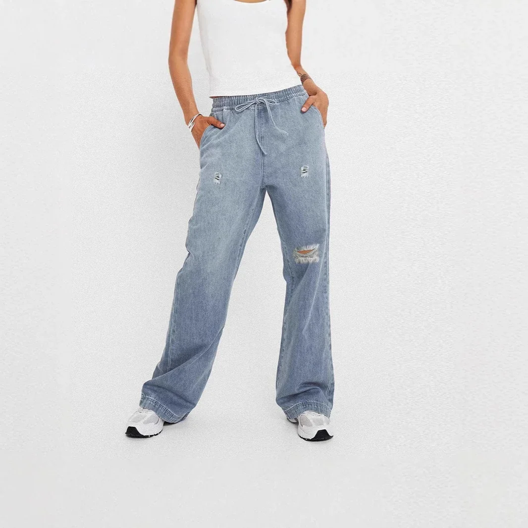 TEMU Women's Slim Fit Elastic Waist Jeans with Rips