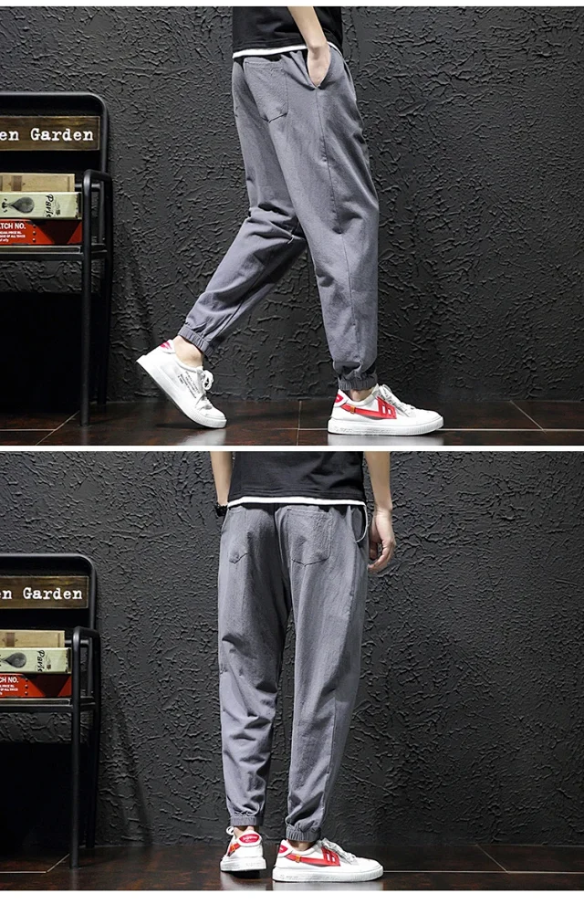 K801 Men's Spring Sporty Wide-Leg Linen Pants Detail