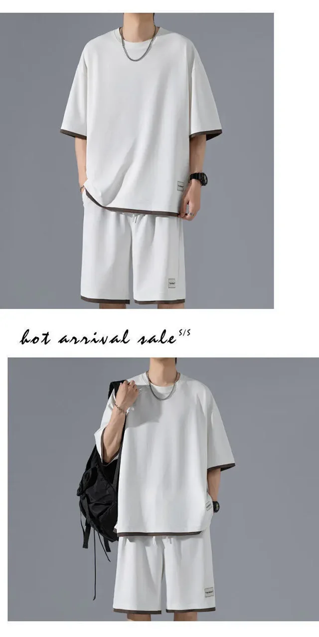 Men's Ice Silk Fake Two-piece T-shirt Set Detail