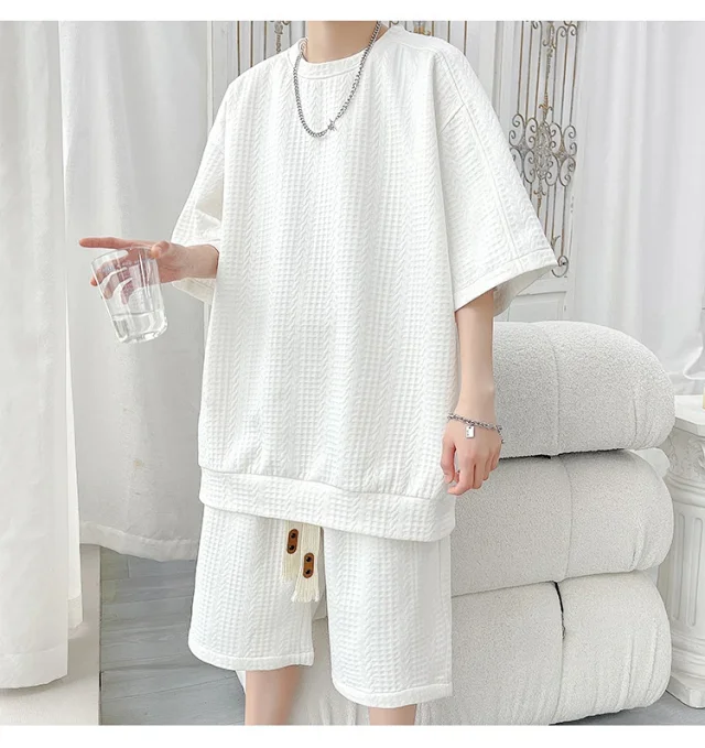 Men's Summer Loose Jacquard 2-Piece Set Detail