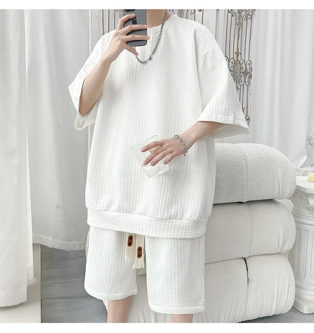Men's Summer Loose Jacquard 2-Piece Set Detail