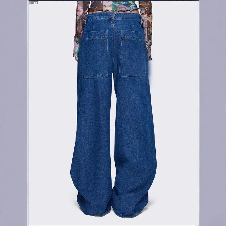 Women's Retro Tie-Decorated Wide-Leg Denim Pants