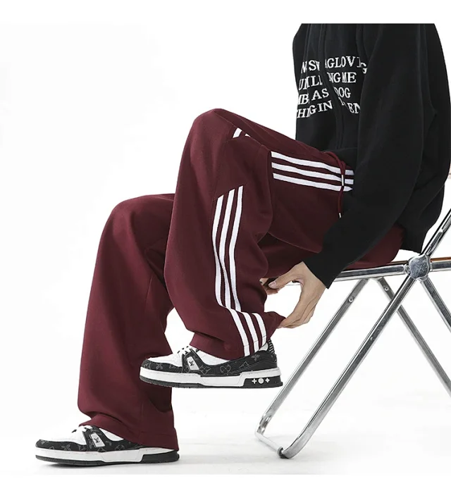 2025 Spring New US High Street Striped Patchwork Sweatpants for Men (Large Size, Wide-Leg, Loose & Casual Sportswear) Detail