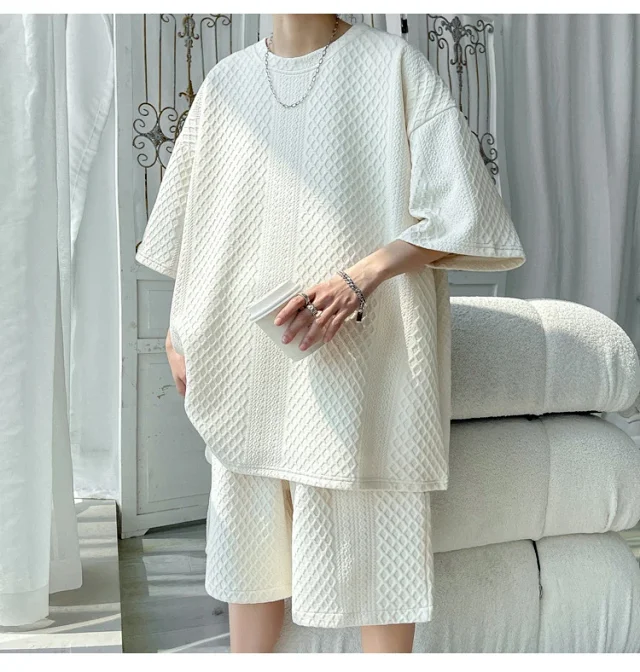 Men's Loose Jacquard T-shirt & Shorts Set Detail