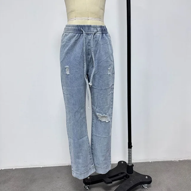 TEMU Women's Slim Fit Elastic Waist Jeans with Rips Detail