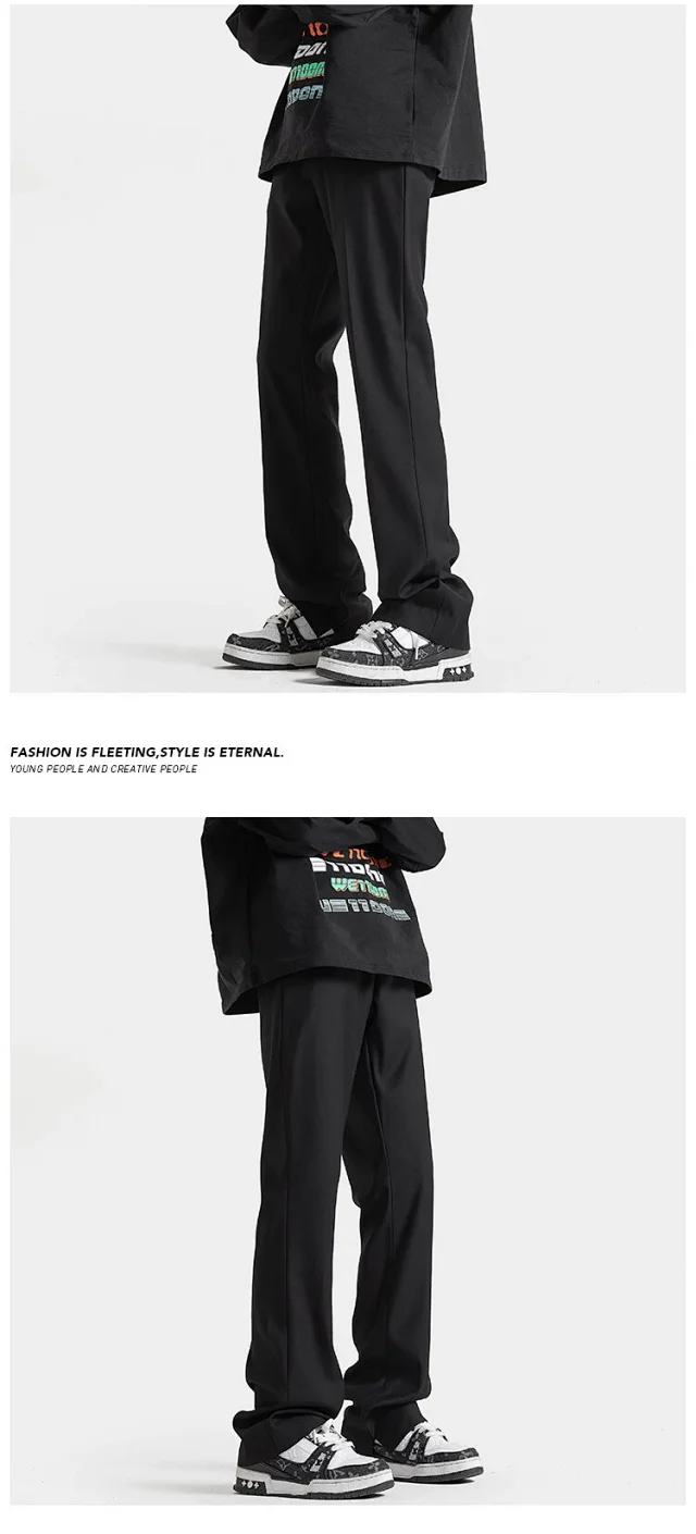 Trendy Brand Fleece Solid High - End Straight Trousers Detail