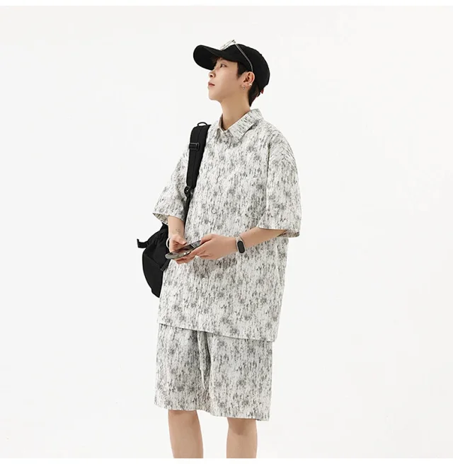 Men's Tie - Dye Short - Sleeve Shirt Set Detail