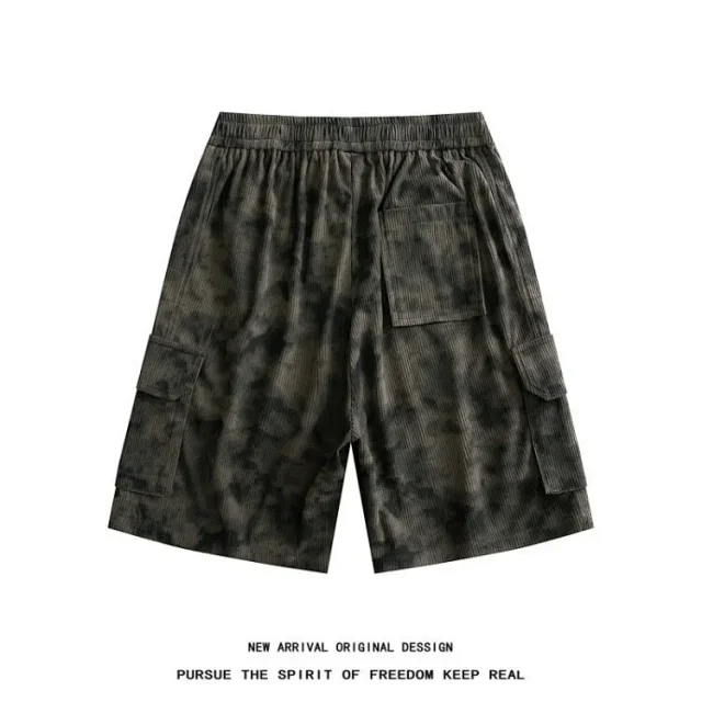 Men's Camo Tie-Dye Relaxed Cargo Shorts Detail