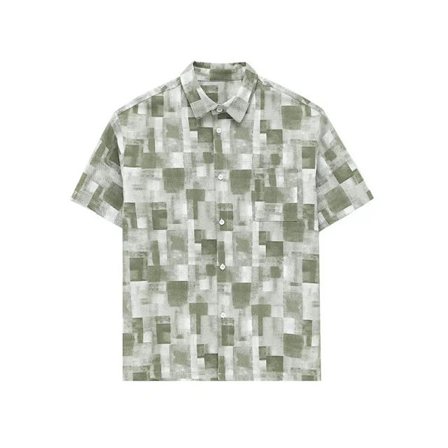 Men's Soft Cotton Plaid Short-Sleeve Shirt Set Detail