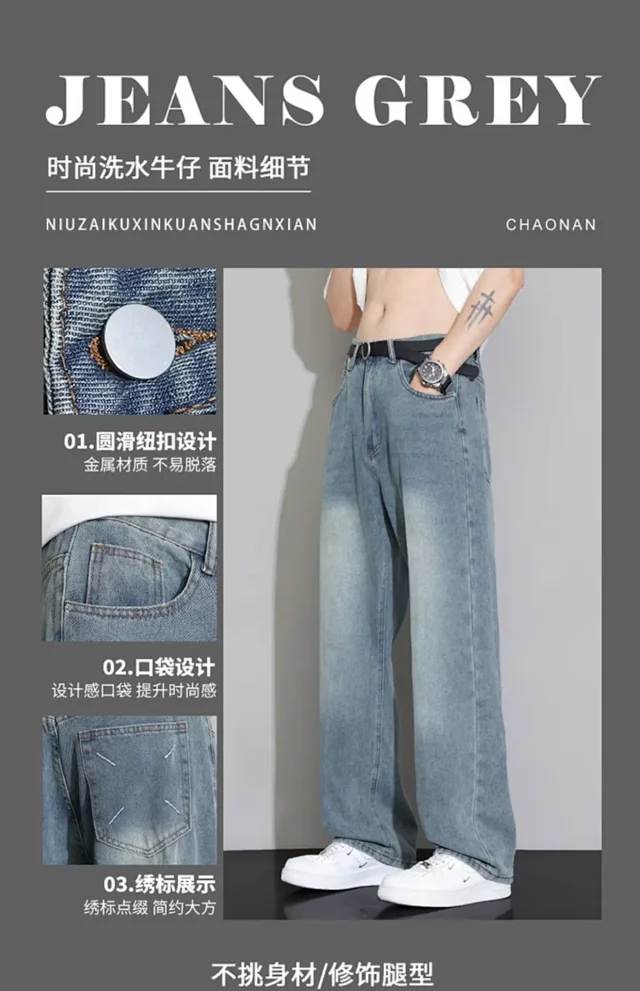 Vintage Straight-Wash Men's Jeans Detail