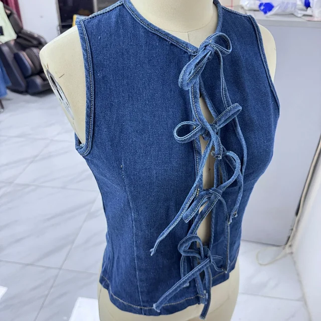 Factory Direct: Amazon AliExpress European & American Women's Fashion Casual Strappy Denim Vest Detail