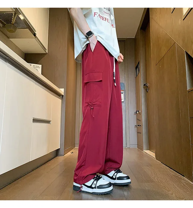 Maroon Quick - Dry Ice Silk Men's Summer Cargo Pants Detail