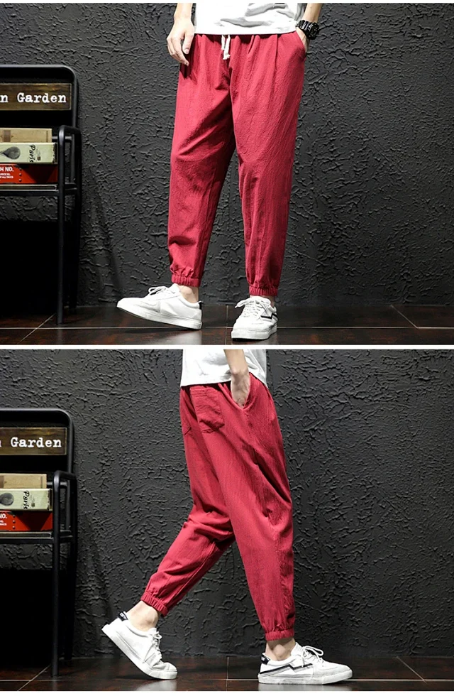 K801 Men's Spring Sporty Wide-Leg Linen Pants Detail