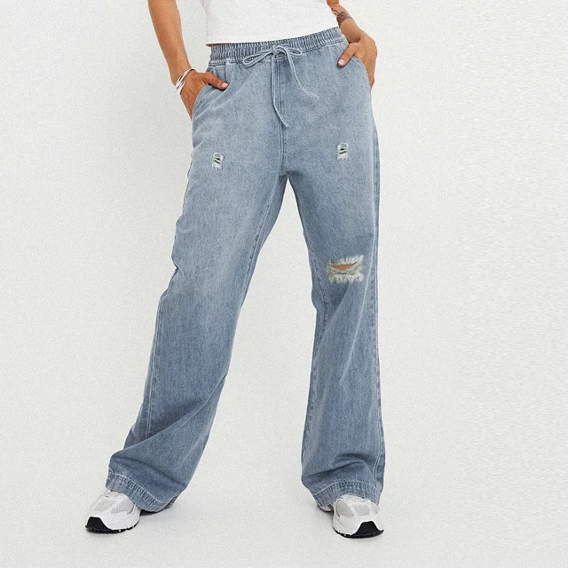 TEMU Women's Slim Fit Elastic Waist Jeans with Rips Detail