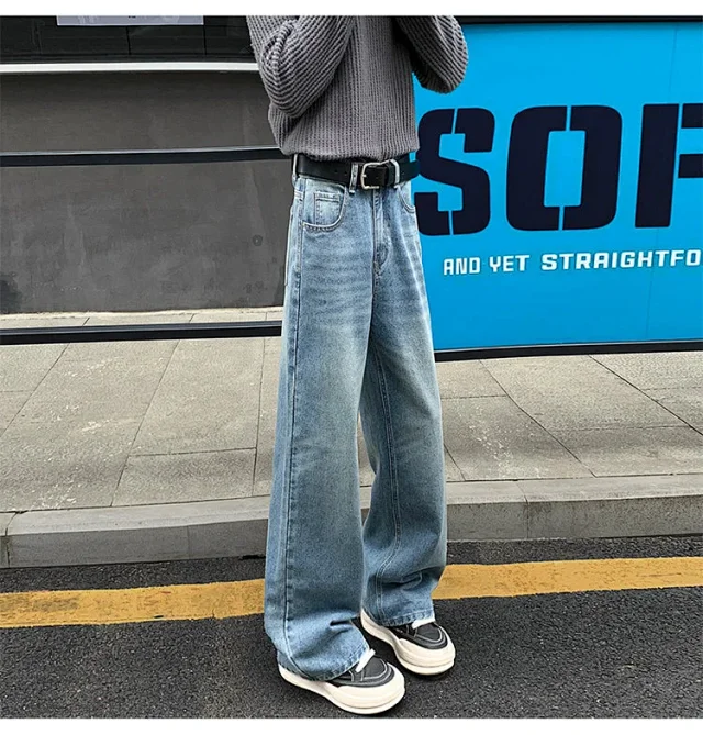 Vintage Washed Men's Straight Loose Wide-Leg Jeans Detail