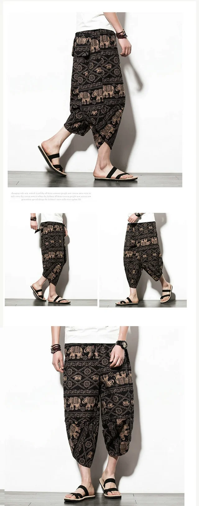 Men's 3/4-length Ethnic Cotton-Linen Pants Detail