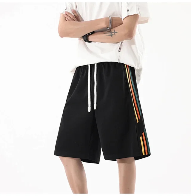 Men's Summer Sporty Basketball Shorts with Rainbow Stripe Detail