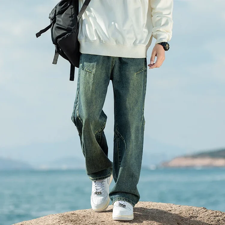 Men's Retro Denim Wide-leg Pants