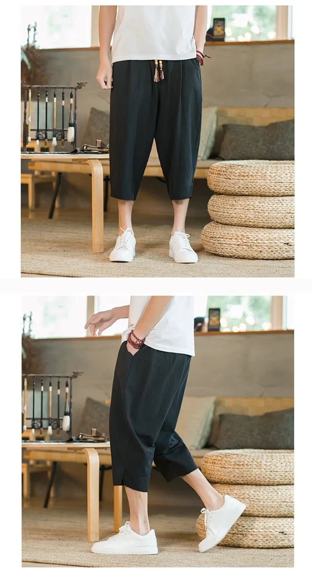 Men's Summer Cotton Cropped Pants Detail