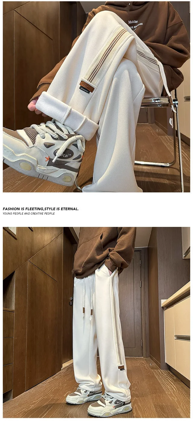 Men's 2025 Winter Fleece Wide Leg Straight Sweatpants Detail