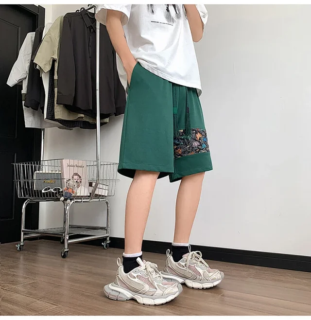 Chinese-style Embroidered Men's Sport Shorts Detail