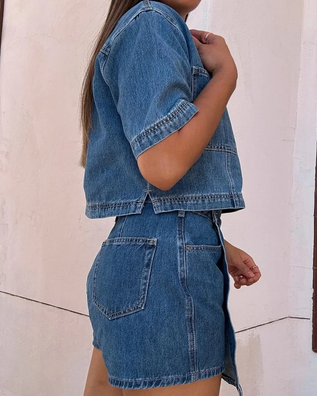 Amazon Western Denim Skirt & Pants Set Detail