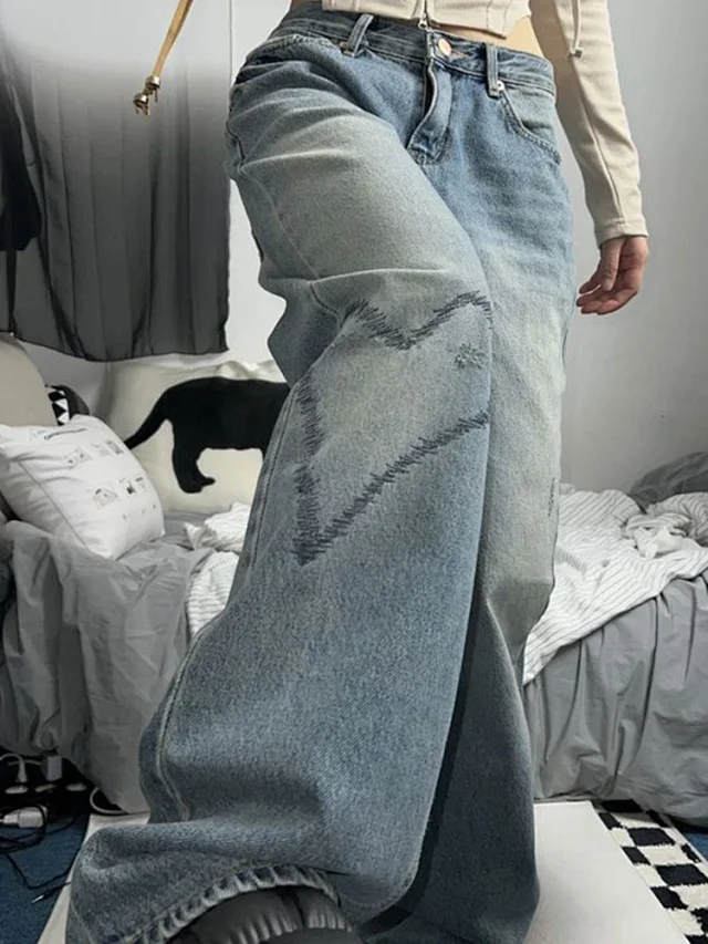 Vintage Wide - Leg Printed Jeans for Women Detail