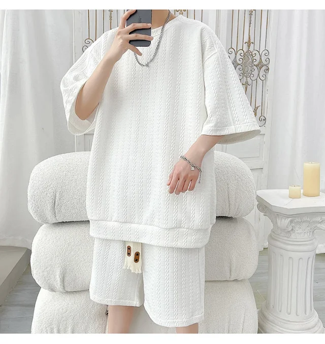 Men's Summer Loose Jacquard T-shirt & Shorts Set Detail
