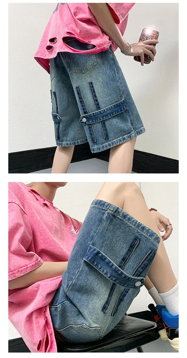 Men's Summer Loose Straight Denim Shorts Detail