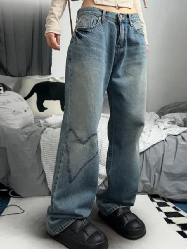 Vintage Wide - Leg Printed Jeans for Women Detail
