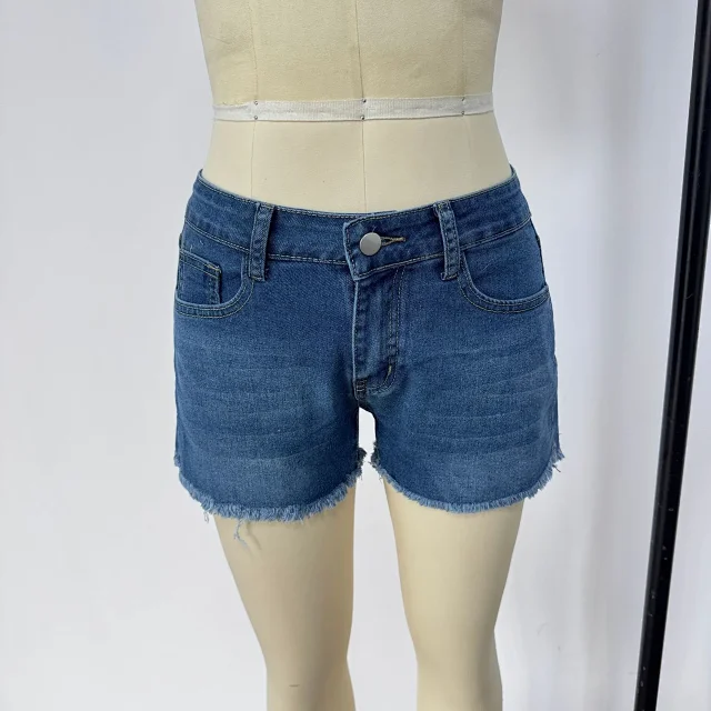 Mid-Rise Stretch Fringe Denim Shorts for Women Detail