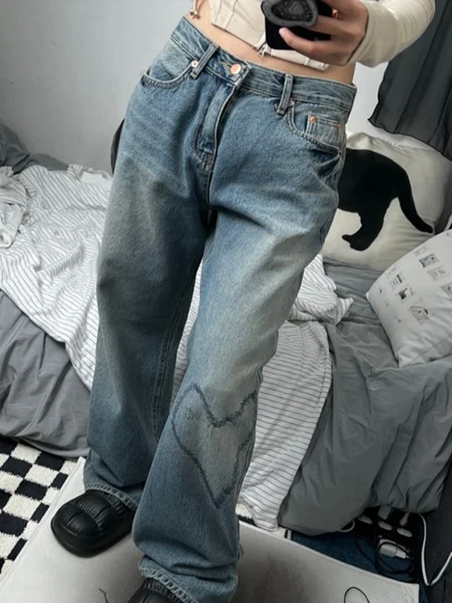 Vintage Wide - Leg Printed Jeans for Women Detail