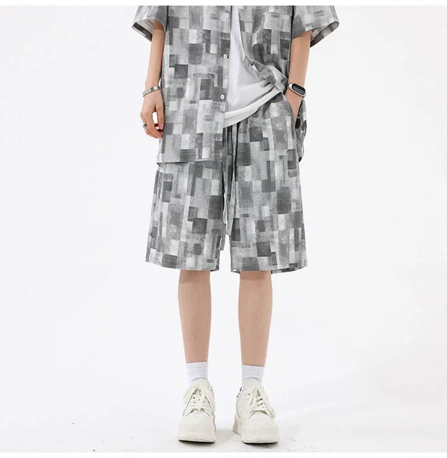 Men's Retro Plaid Short-Sleeve Shirt Suit Detail