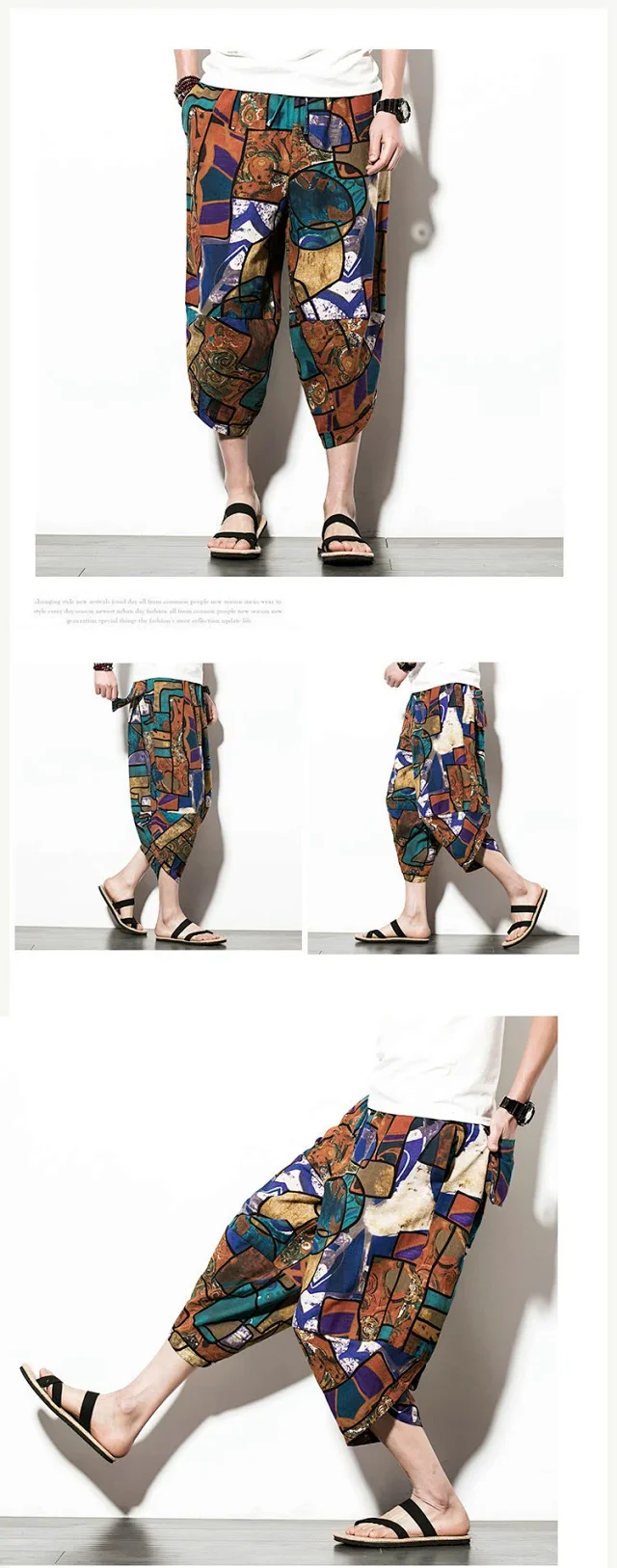 Men's 3/4-length Ethnic Cotton-Linen Pants Detail