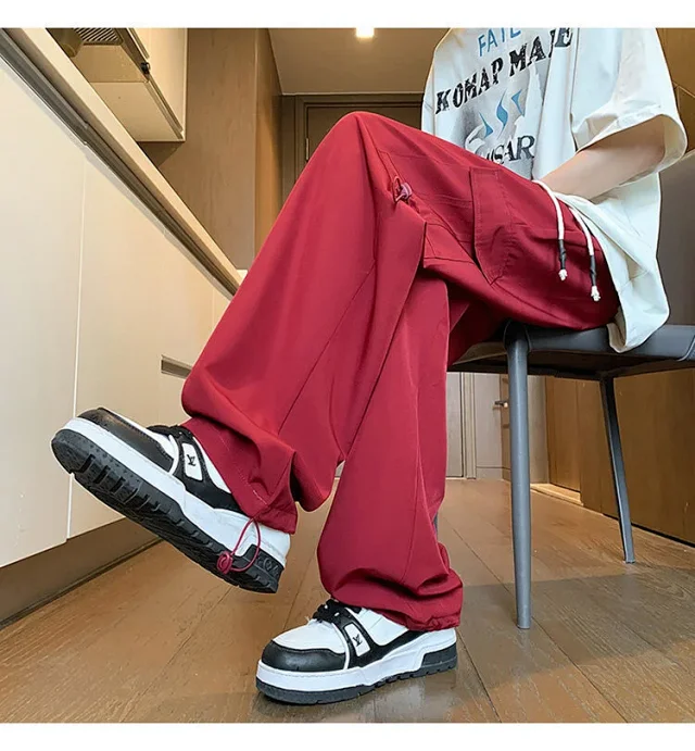 Maroon Quick - Dry Ice Silk Men's Summer Cargo Pants Detail
